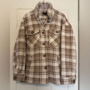 Love Tree Women’s Cozy Soft Sherpa Teddy Coat Plaid Shacket 🐻